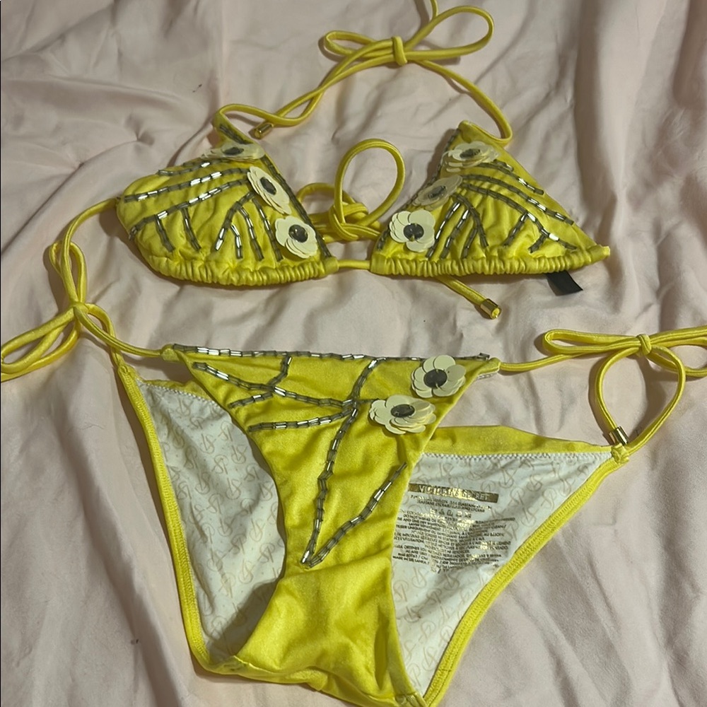 Yellow Floral Sequin Bikini Set